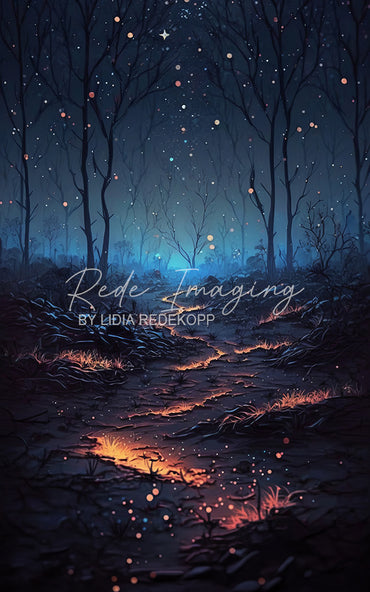 Avezano Starry Dark Magic Forest Path Photography Backdrop Designed By Lidia Redekopp