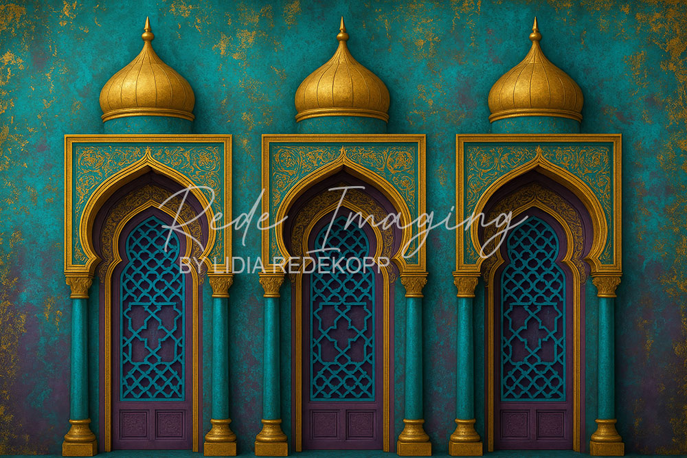 Avezano Teal Gold Moroccan Dome Arch Wall Photography Backdrop Designed By Lidia Redekopp