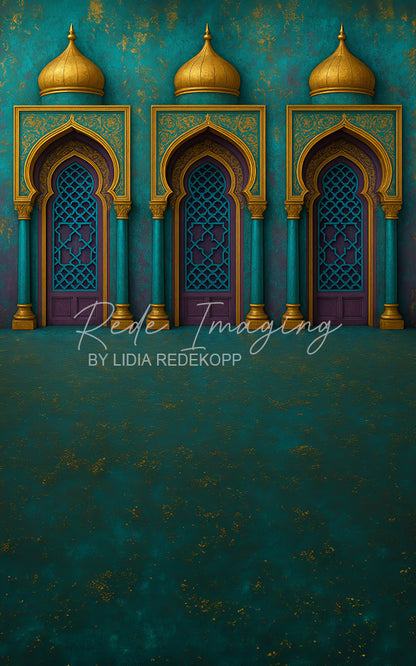Avezano Teal Gold Moroccan Dome Arch Wall Photography Backdrop Designed By Lidia Redekopp