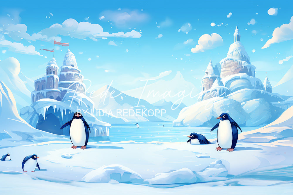 Avezano Cartoon Arctic Penguin Ice Castle Photography Backdrop Designed By Lidia Redekopp