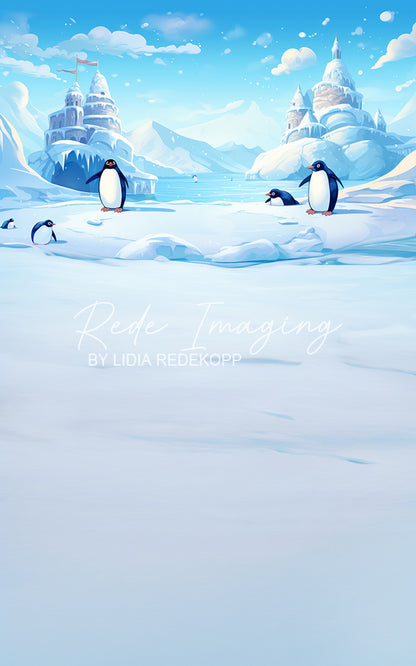 Avezano Cartoon Arctic Penguin Ice Castle Photography Backdrop Designed By Lidia Redekopp