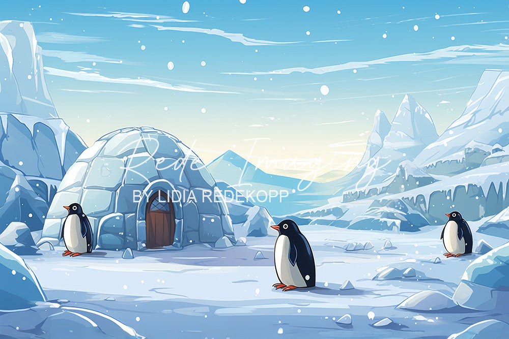 Avezano Winter Igloo Penguin Snow Mountain Photography Backdrop Designed By Lidia Redekopp
