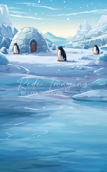 Avezano Winter Igloo Penguin Snow Mountain Photography Backdrop Designed By Lidia Redekopp