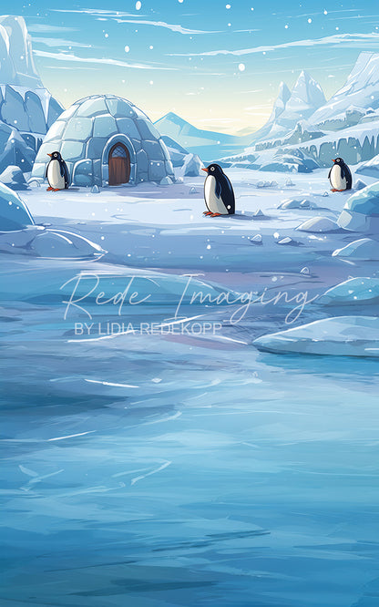 Avezano Winter Igloo Penguin Snow Mountain Photography Backdrop Designed By Lidia Redekopp