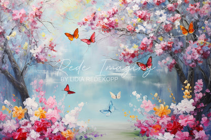 Avezano Floral Butterfly Oil Painting Spring Photography Backdrop Designed By Lidia Redekopp