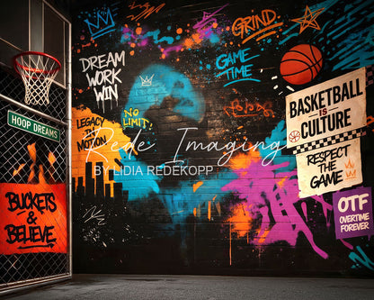 Avezano Urban Basketball Graffiti Brick Wall Photography Backdrop Designed By Lidia Redekopp