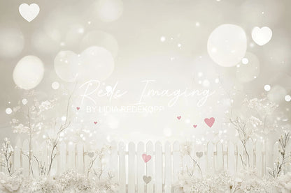 Avezano Soft White Heart Fence Floral Bokeh Photography Backdrop Designed By Lidia Redekopp