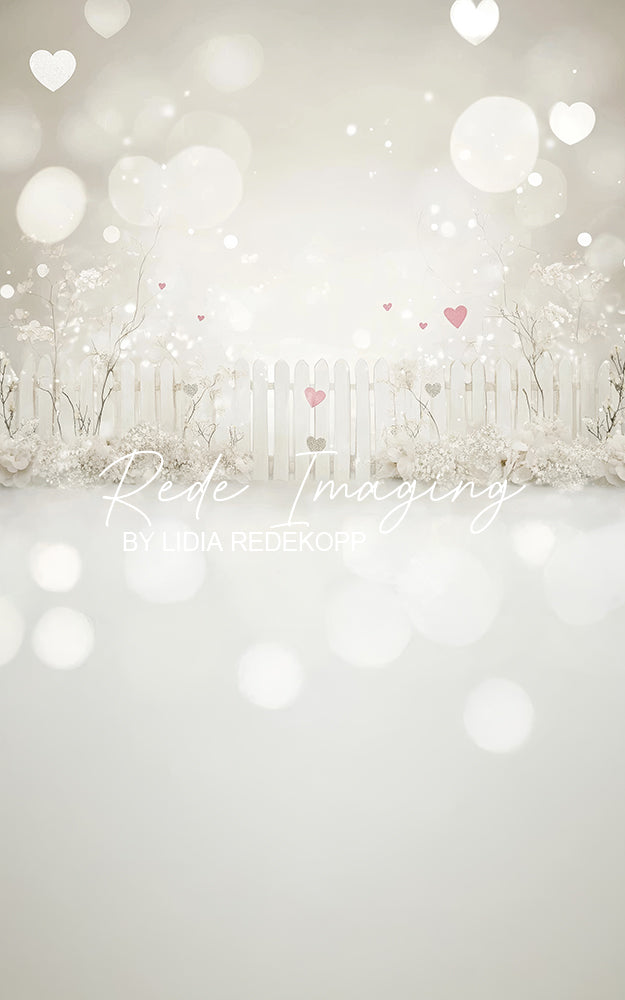 Avezano Soft White Heart Fence Floral Bokeh Photography Backdrop Designed By Lidia Redekopp