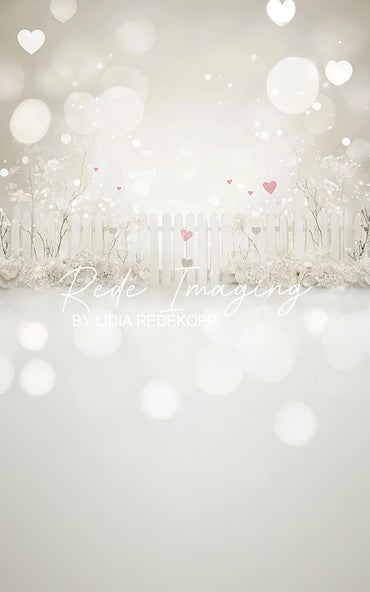 Avezano Soft White Heart Fence Floral Bokeh Photography Backdrop Designed By Lidia Redekopp