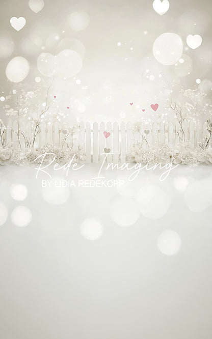 Avezano Soft White Heart Fence Floral Bokeh Photography Backdrop Designed By Lidia Redekopp