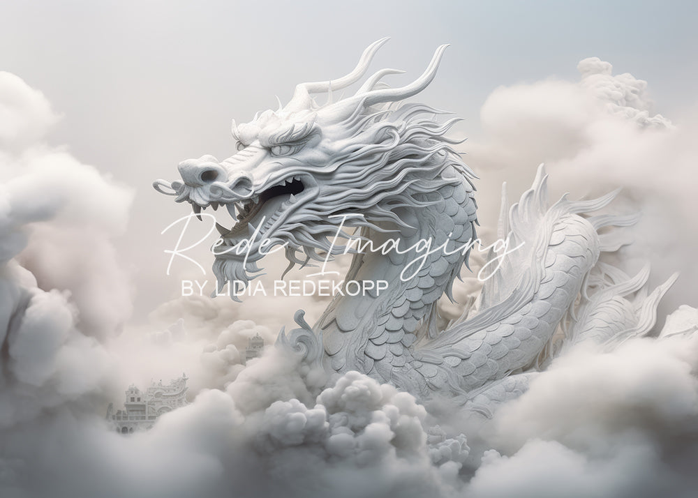 Avezano White Chinese Dragon Cloud Sculpture Photography Backdrop Designed By Lidia Redekopp