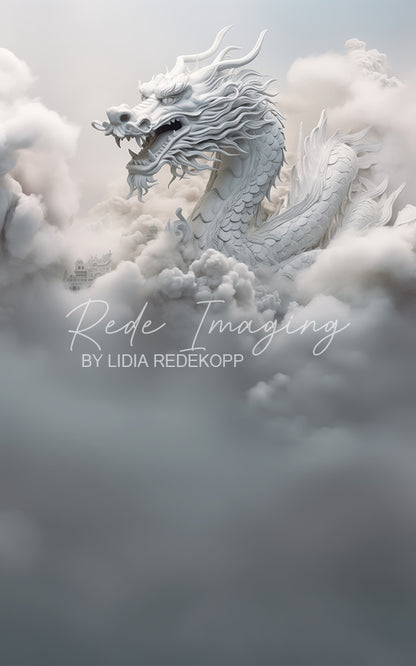Avezano White Chinese Dragon Cloud Sculpture Photography Backdrop Designed By Lidia Redekopp