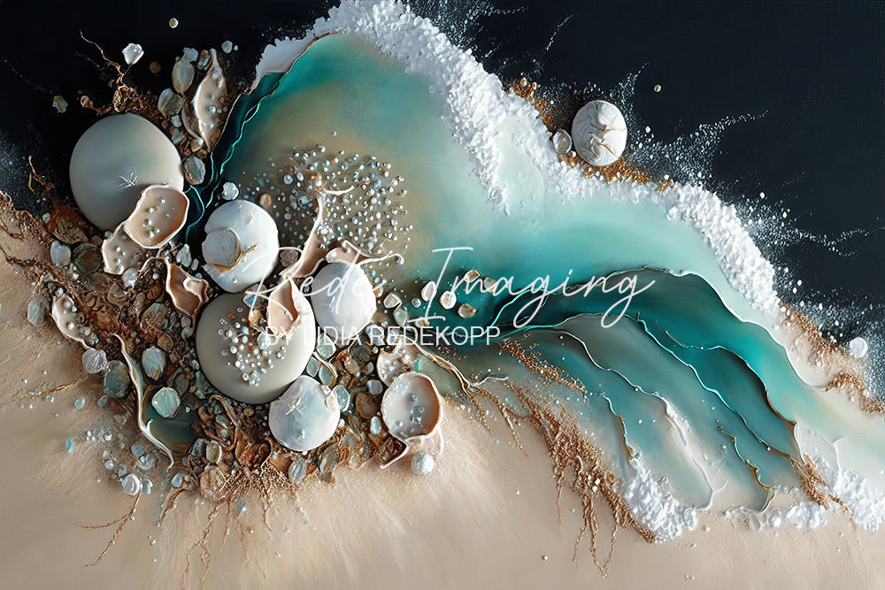 Avezano Beach Shell Wave Resin Painting Photography Backdrop Designed By Lidia Redekopp