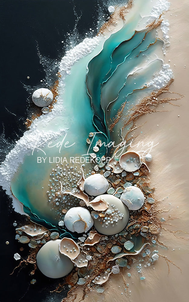 Avezano Beach Shell Wave Resin Painting Photography Backdrop Designed By Lidia Redekopp