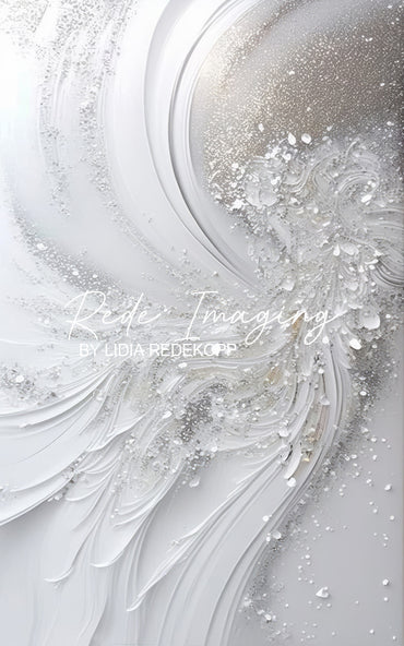 Avezano Silver White 3D Feather Glitter Art Photography Backdrop Designed By Lidia Redekopp