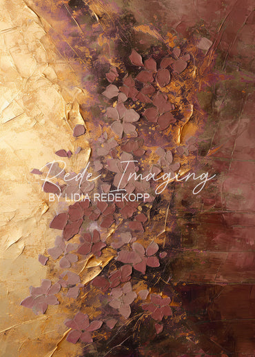 Avezano Vintage Gold Burgundy Floral Oil Art Photography Backdrop Designed By Lidia Redekopp