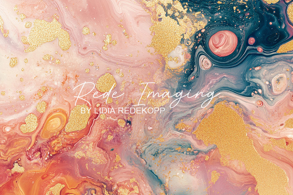Avezano Pink Teal Gold Alcohol Ink Marble Photography Backdrop Designed By Lidia Redekopp