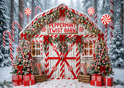 Avezano Peppermint Candy Cane Christmas Barn Photography Backdrop Designed By Polly Ro Design