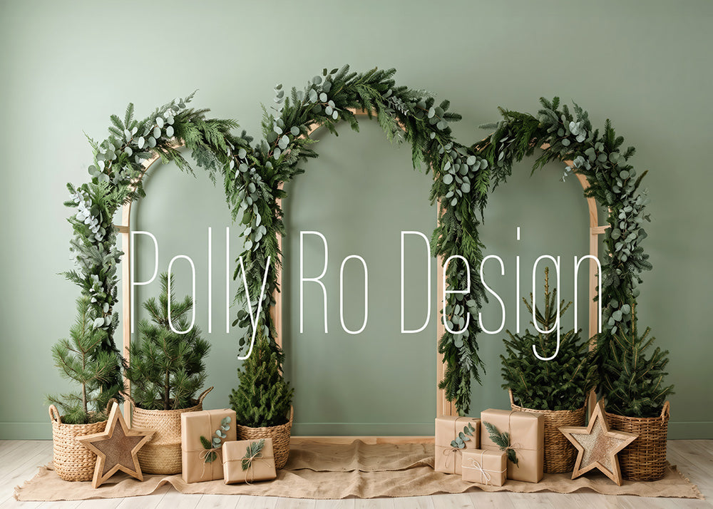Avezano Green Eucalyptus Triple Arch Christmas Photography Backdrop Designed By Polly Ro Design
