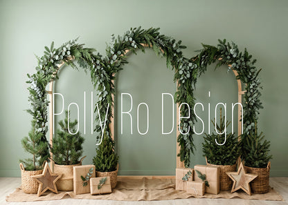 Avezano Green Eucalyptus Triple Arch Christmas Photography Backdrop Designed By Polly Ro Design