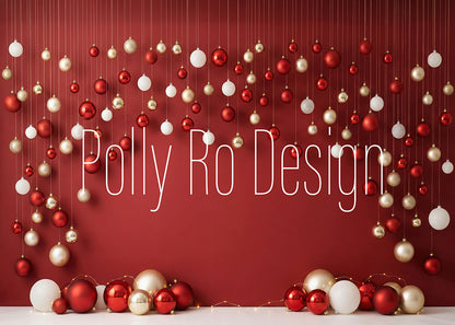 Avezano Red Gold Hanging Christmas Ornament Wall Photography Backdrop Designed By Polly Ro Design