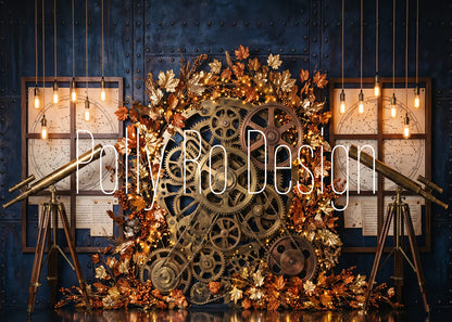 Avezano Steampunk Gear Autumn Telescope Industrial Photography Backdrop Designed By Polly Ro Design