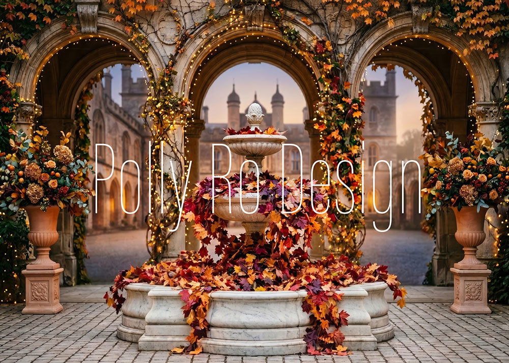 Avezano Autumn Castle Stone Arch Fountain Floral Photography Backdrop Designed By Polly Ro Design