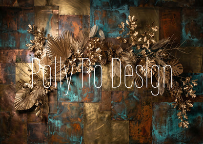 Avezano Rustic Metal Panel Golden Dried Palm Leaf Photography Backdrop Designed By Polly Ro Design