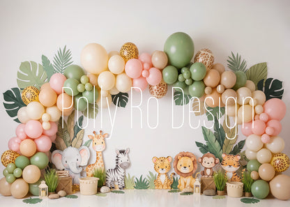 Avezano Neutral Safari Animal Balloon Arch Party Photography Backdrop Designed By Polly Ro Design