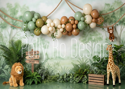 Avezano Sage Jungle Safari Animal Balloon Garland Photography Backdrop Designed By Polly Ro Design