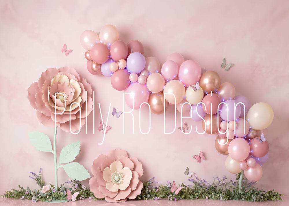 Avezano Large Pink Floral Butterfly Balloon Arch Photography Backdrop Designed By Polly Ro Design