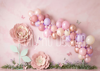 Avezano Large Pink Floral Butterfly Balloon Arch Photography Backdrop Designed By Polly Ro Design