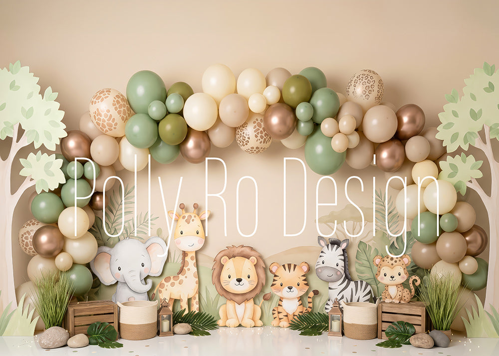 Avezano Neutral Safari Animal Balloon Garland Photo Photography Backdrop Designed By Polly Ro Design