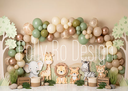 Avezano Neutral Safari Animal Balloon Garland Photo Photography Backdrop Designed By Polly Ro Design
