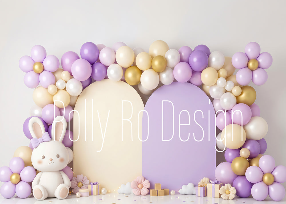 Avezano Lavender Bunny Double Arch Balloon Photography Backdrop Designed By Polly Ro Design