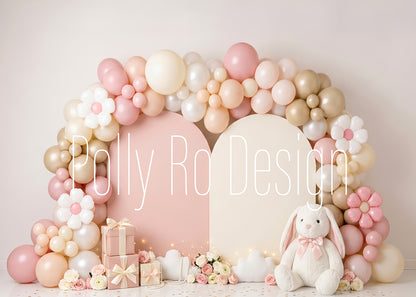 Avezano Blush White Rabbit Floral Balloon Arch Photography Backdrop Designed By Polly Ro Design