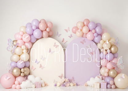 Avezano Pink Purple Butterfly Double Arch Photography Backdrop Designed By Polly Ro Design