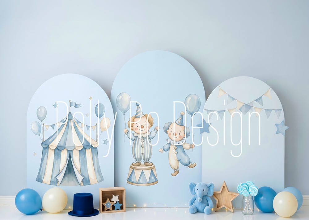 Avezano Light Blue Circus Clown Arch Photography Backdrop Designed By Polly Ro Design
