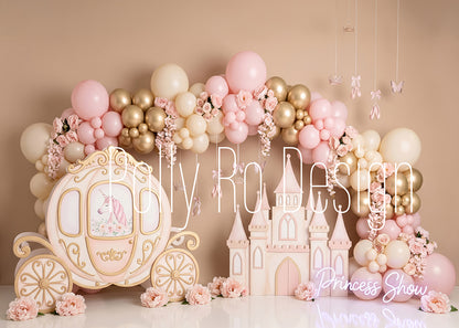 Avezano Pink Princess Castle Carriage Balloon Photography Backdrop Designed By Polly Ro Design