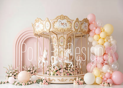 Avezano Pastel Floral Carousel Balloon Arch Photography Backdrop Designed By Polly Ro Design