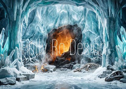 Avezano Icy Ice Cave Dinosaur Skeleton Photo Photography Backdrop Designed By Polly Ro Design