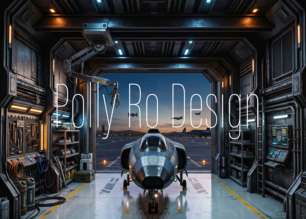 Avezano Sci-Fi Aircraft Hangar Jet Plane Photography Backdrop Designed By Polly Ro Design