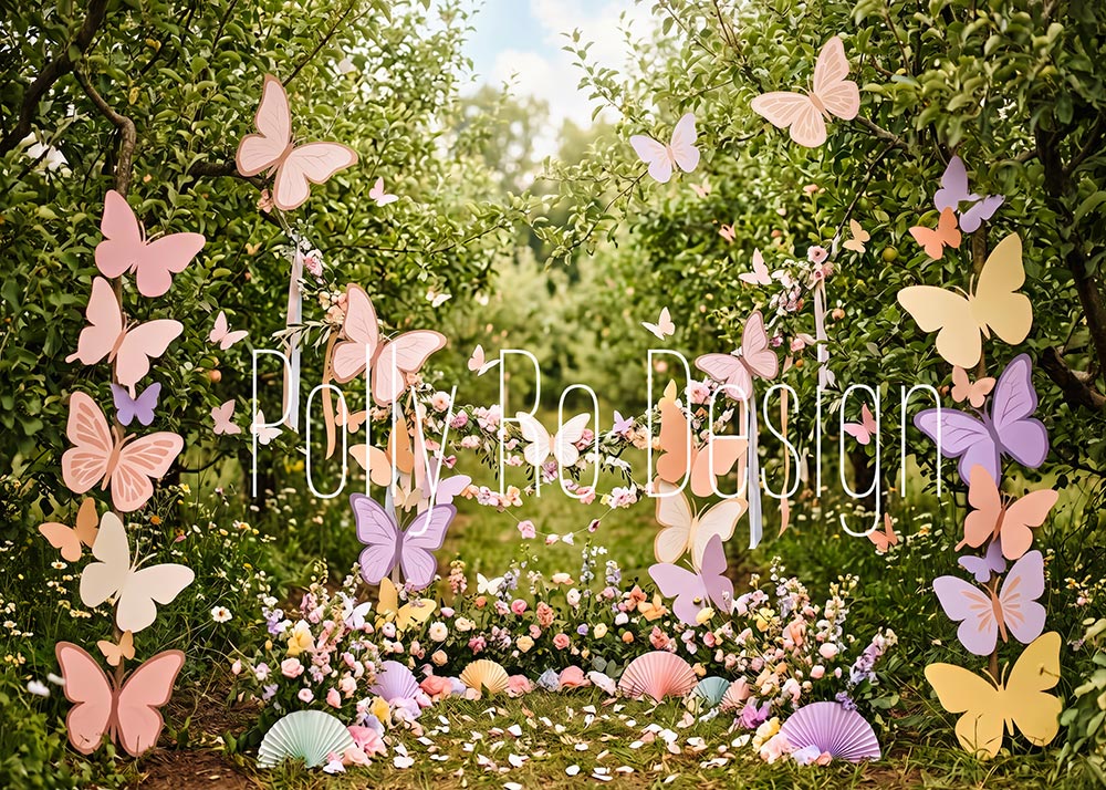 Avezano Pastel Butterfly Garden Floral Arch Photography Backdrop Designed By Polly Ro Design