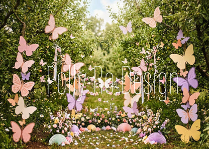 Avezano Pastel Butterfly Garden Floral Arch Photography Backdrop Designed By Polly Ro Design