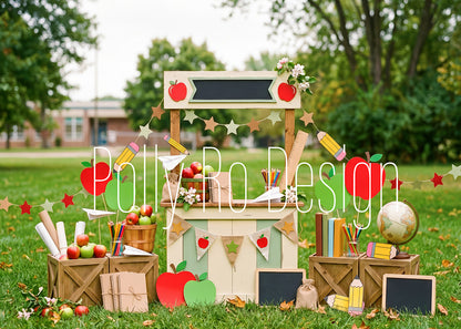 Avezano Outdoor Apple School Supply Wooden Booth Photography Backdrop Designed By Polly Ro Design