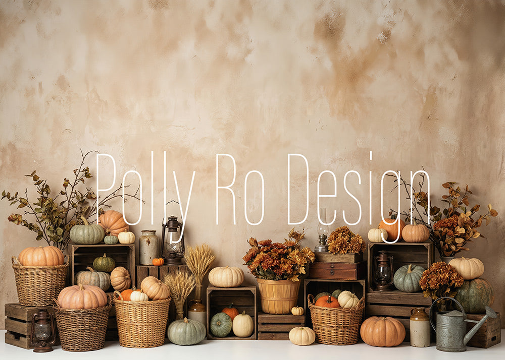Avezano Vintage Pumpkin Autumn Farm Wall Photography Backdrop Designed By Polly Ro Design