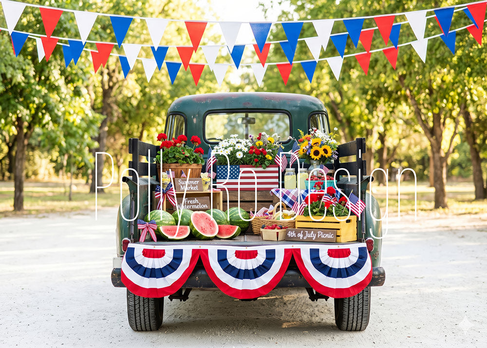Avezano 4th of July Vintage Green Pickup Truck Photography Backdrop Designed By Polly Ro Design