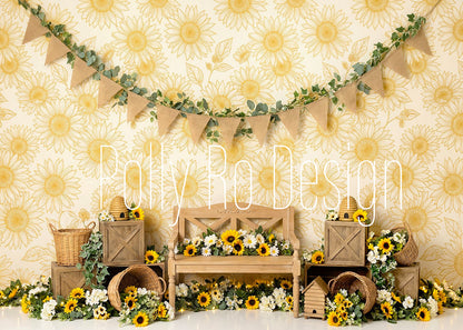 Avezano Sunflower Wooden Bench Garden Photography Backdrop Designed By Polly Ro Design