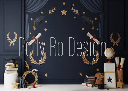 Avezano Dark Navy Graduation Cap Diploma Photography Backdrop Designed By Polly Ro Design