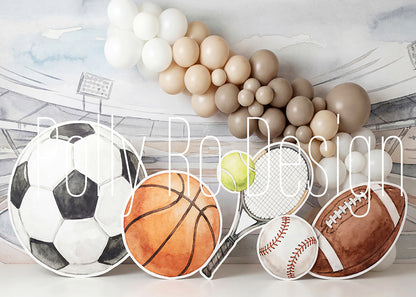 Avezano Neutral Sport Ball Balloon Arch Photography Backdrop Designed By Polly Ro Design